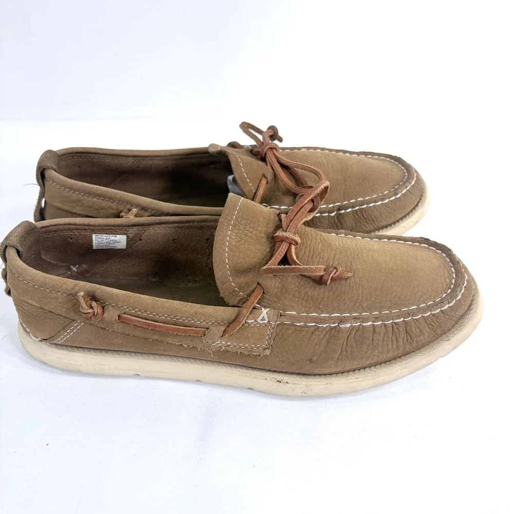 UGG Boat Shoes Brown Pebbled Leather Loafers 1101501 Mens 8 Wom 9.5